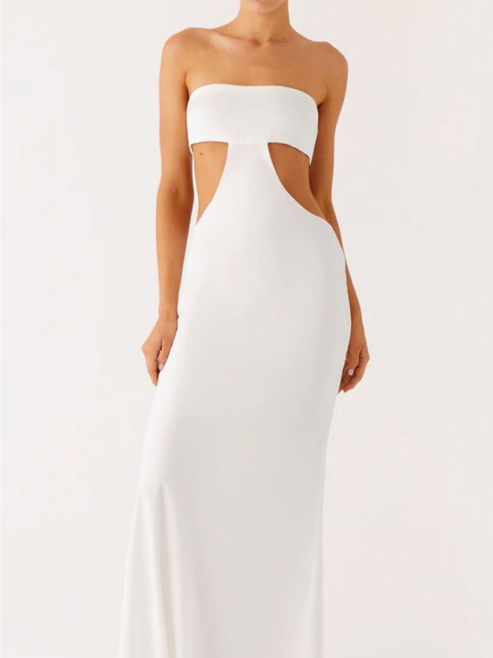 Peppermayo White Strapless Cutout Maxi Dress